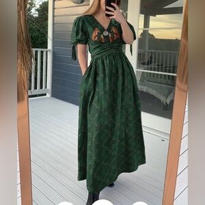 Cottage core Witchy Goth Plus Forest Green CoraMoon puff sleeve Fox Dress 2x